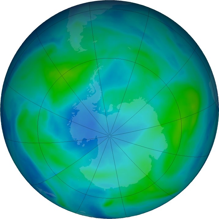 Antarctic ozone map for 20 February 2018